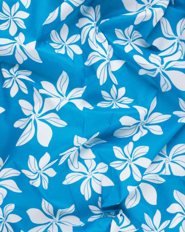 Tissu Polynésien TIARE Bleu Turquoise - Tissushop